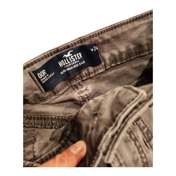 Hollister Cargo Pants Women Sz 00R (W24R) Ultra High Rise Baggy Gray Y2K Style - Picture 3 of 9